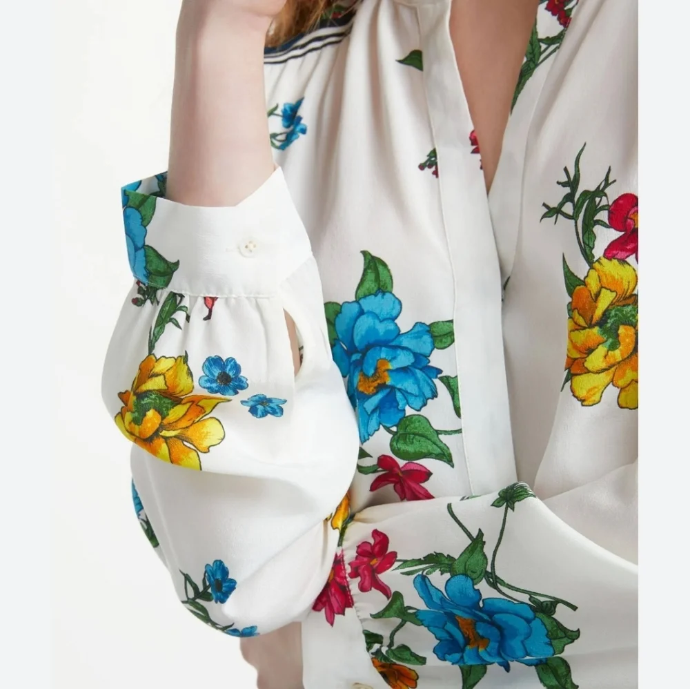Joie Yaritza B Floral-Print Silk Georgette buttom down Top Size Small